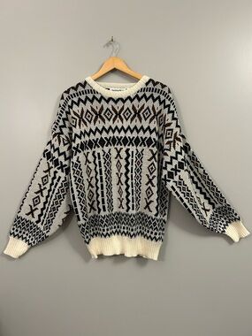 Vintage Jonathan Bryan Cream Black & Brown Geometric Crewneck Sweater